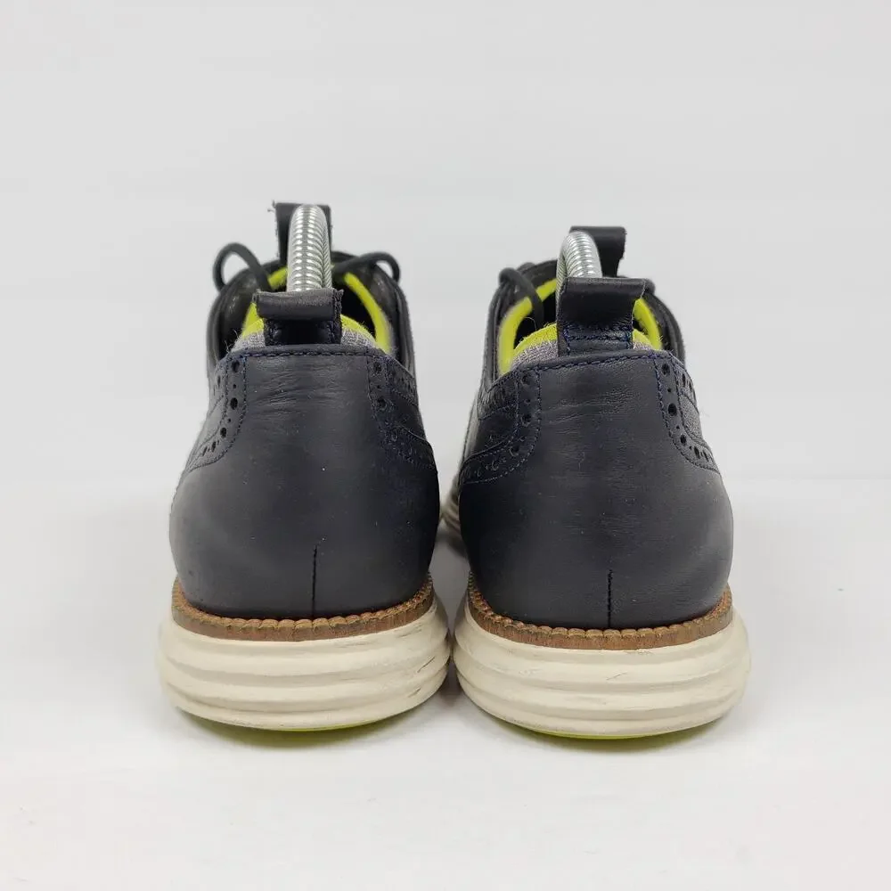 Cole Haan Grand OS Mens Size 8.5 Dk Navy Blue Leather Dress Wingtip Oxford Shoes